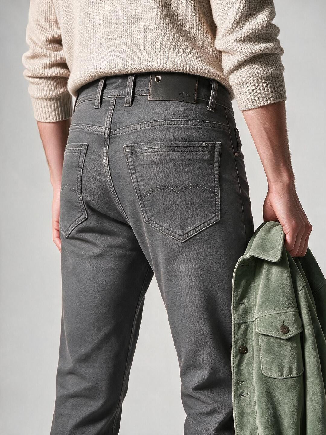 Dark Grey Solid Casual Denim Trousers