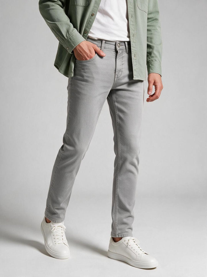 Steel Frost Solid Casual Denim Trousers