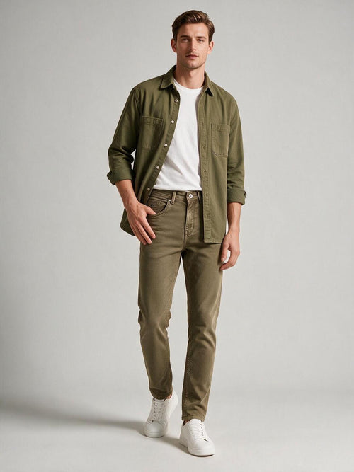 Sand Mouse Solid Casual Denim Trousers