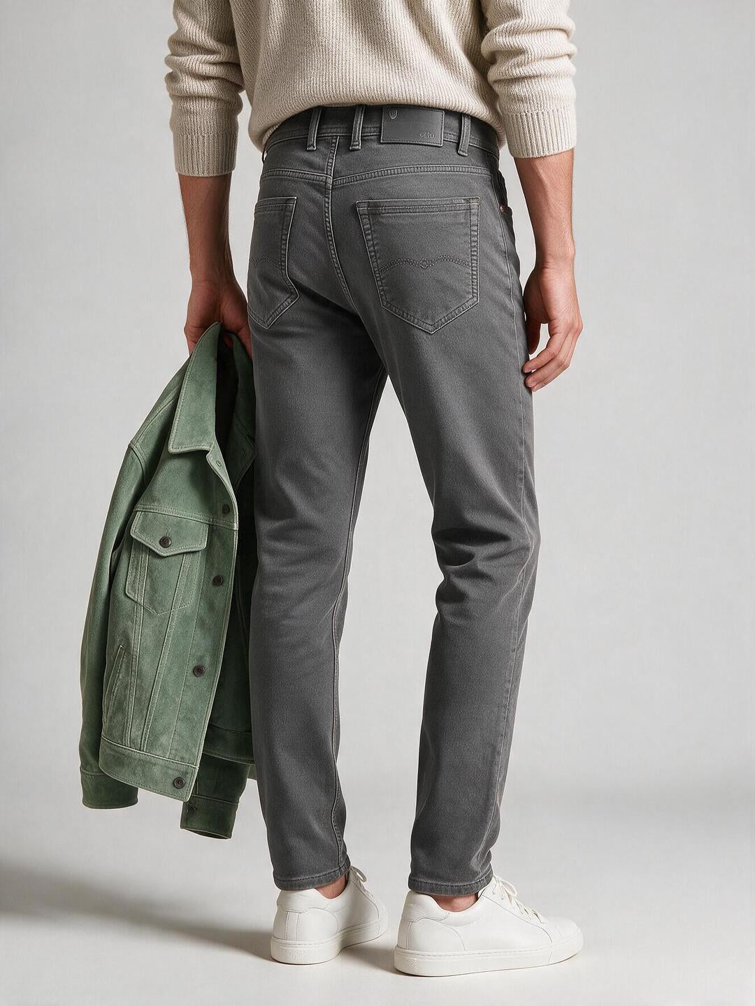 Dark Grey Solid Casual Denim Trousers