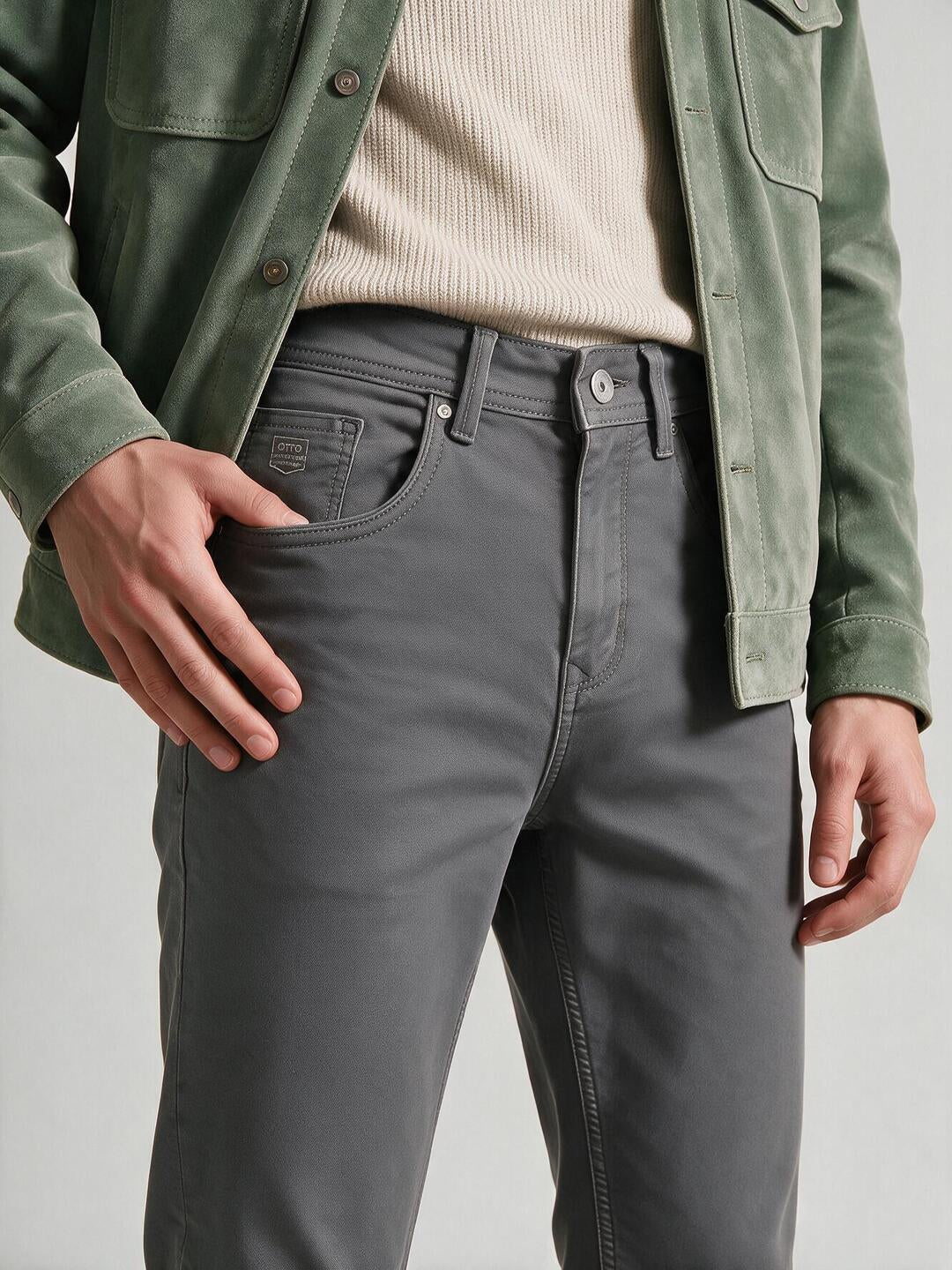 Dark Grey Solid Casual Denim Trousers