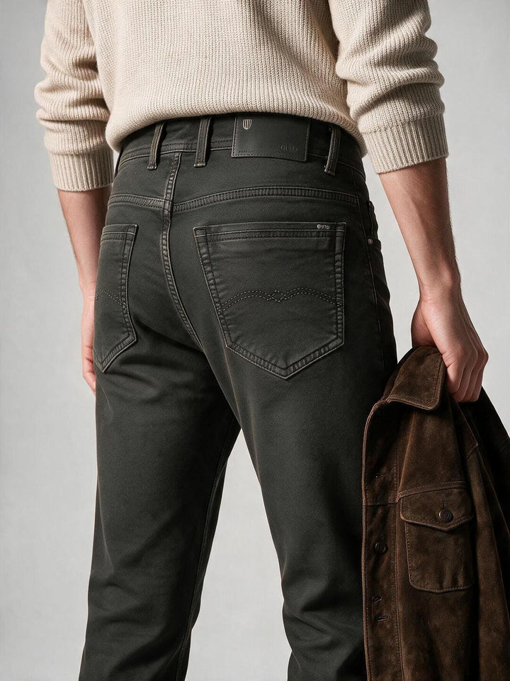 Mosswood Olive Solid Casual Denim Trousers