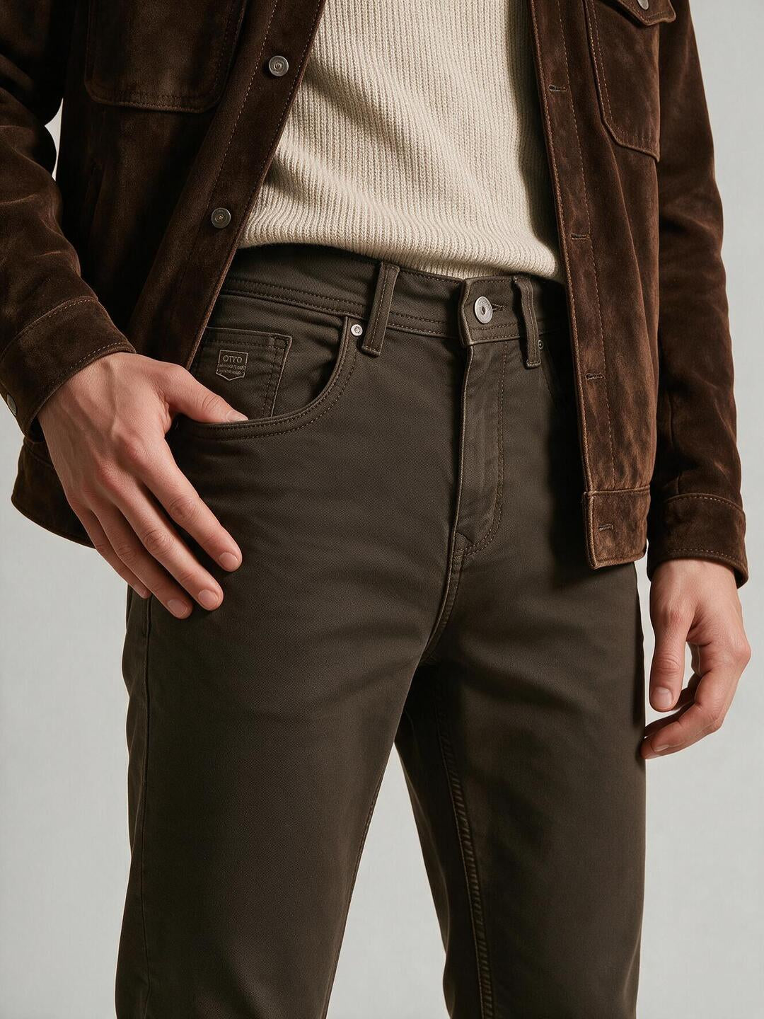 Dune Brown Solid Casual Denim Trousers