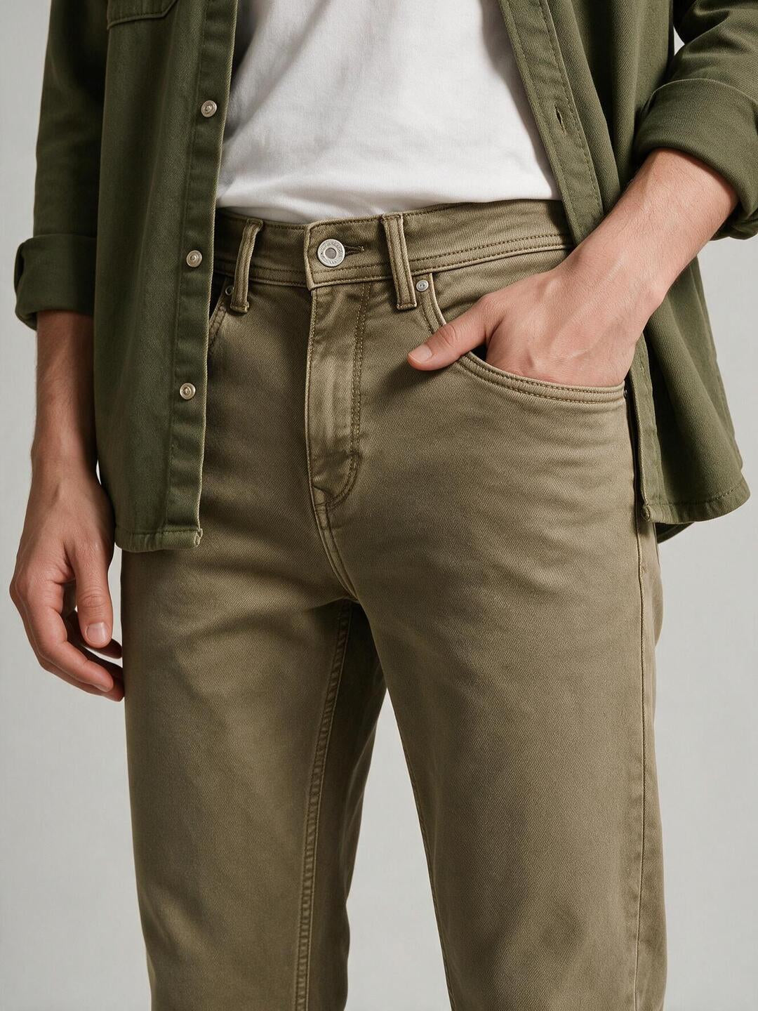 Sand Mouse Solid Casual Denim Trousers