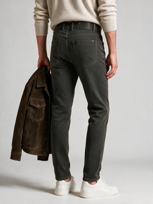 Mosswood Olive Solid Casual Denim Trousers