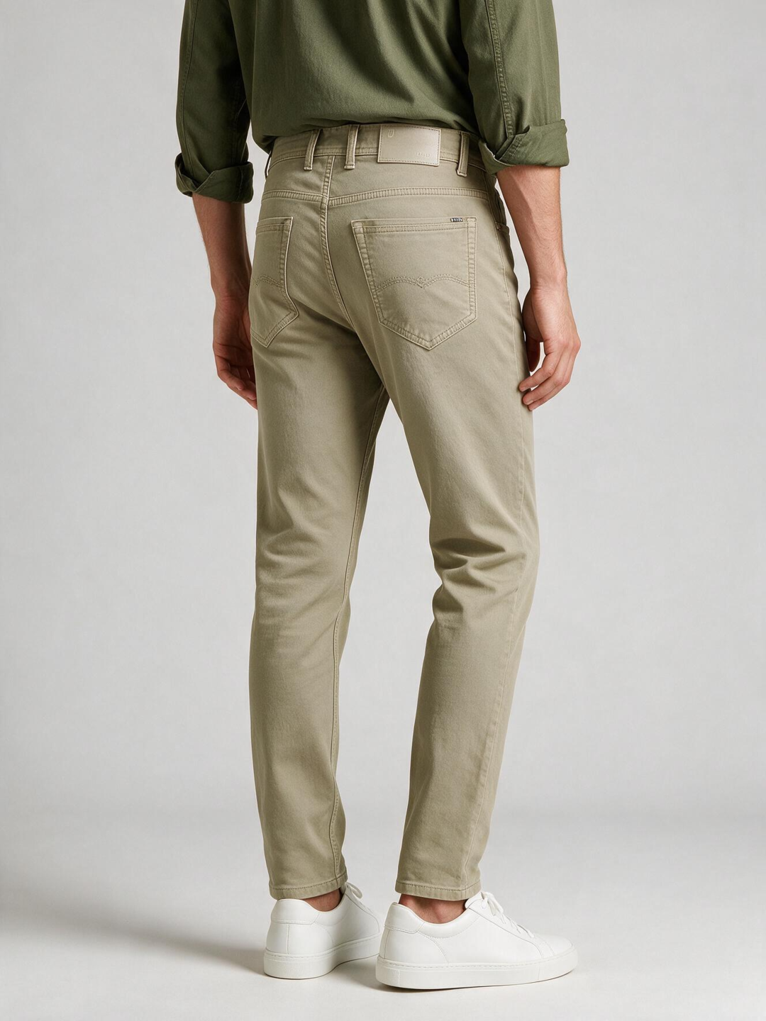 Sandstone Khaki Solid Casual Denim Trousers