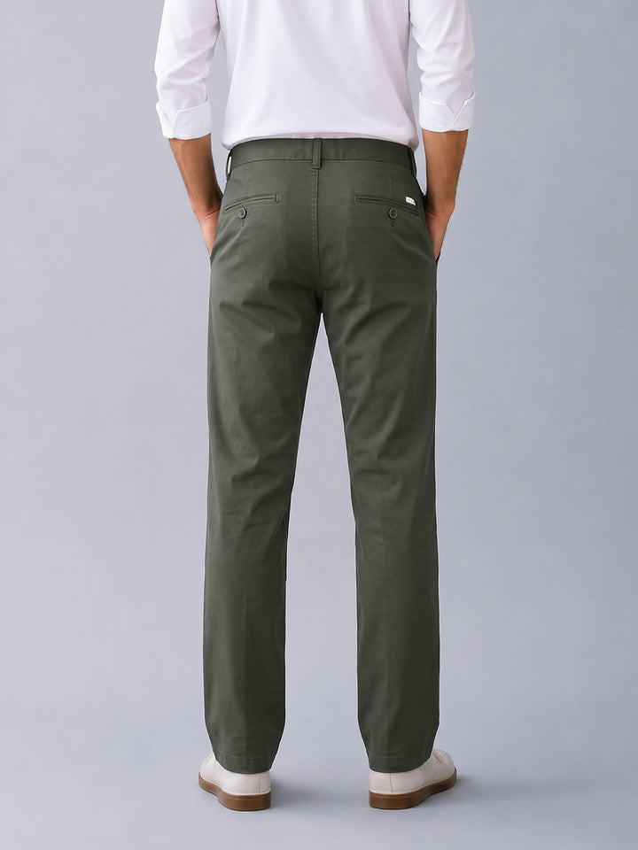 Cement Olive Solid Casual Trousers