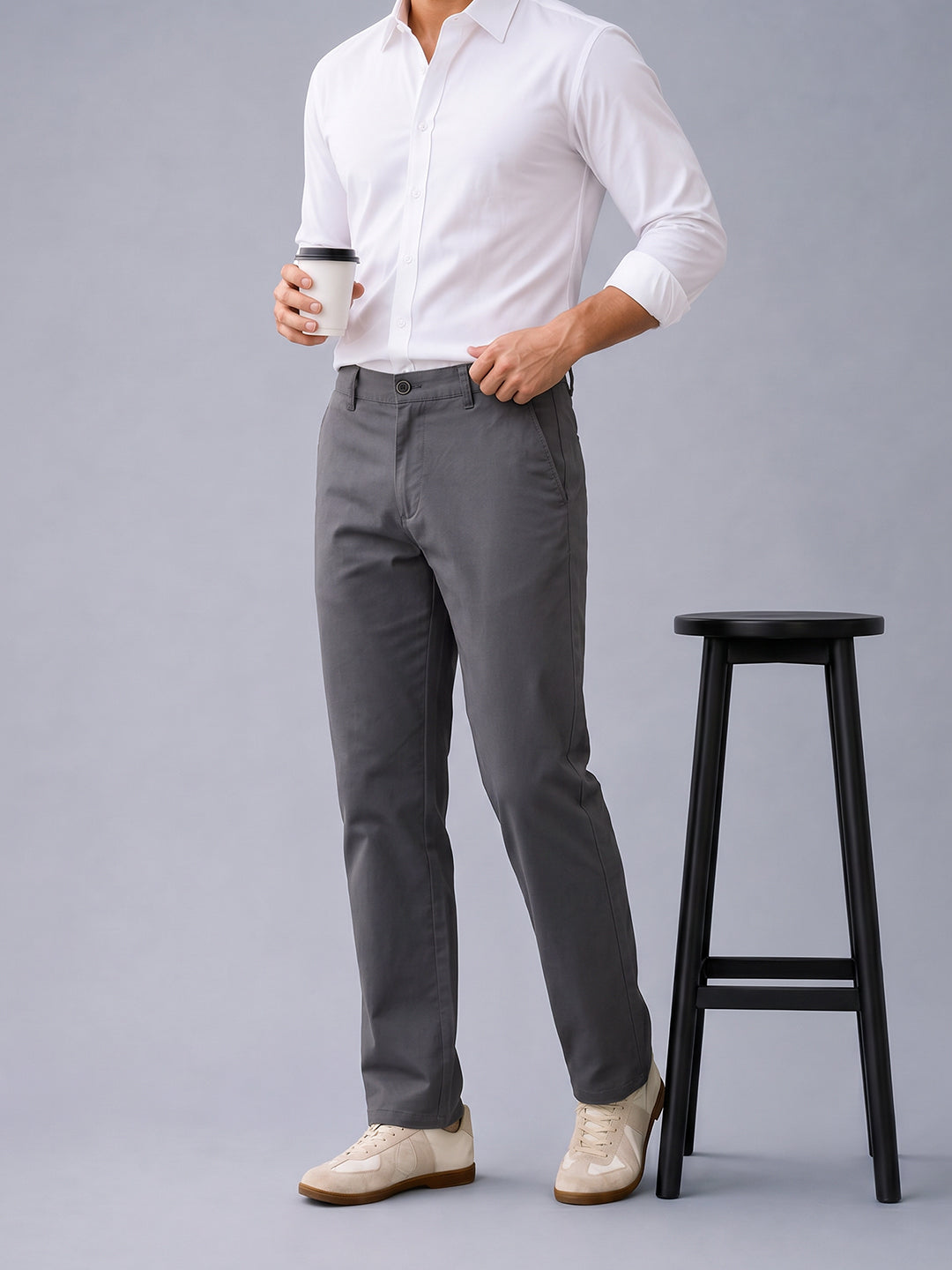 Dark Graphite Solid Casual Trousers