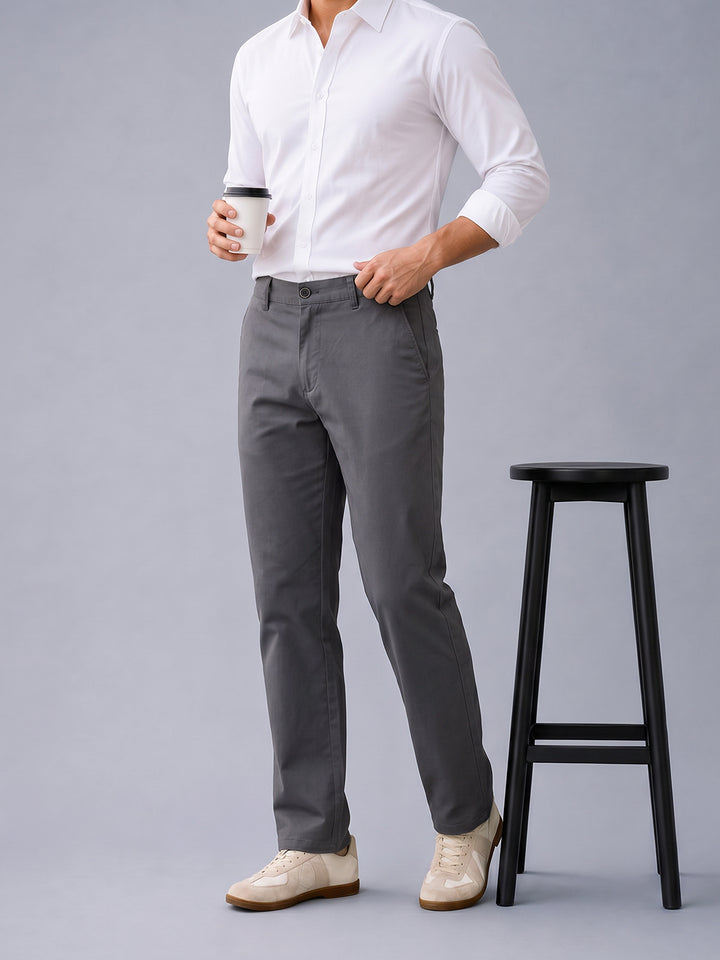 Dark Graphite Solid Casual Trousers