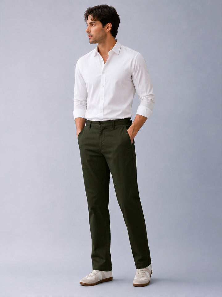 Rustic Olive Solid Casual Trousers