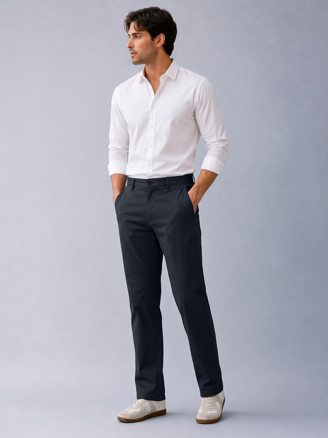 Navy Storm Solid Casual Trousers