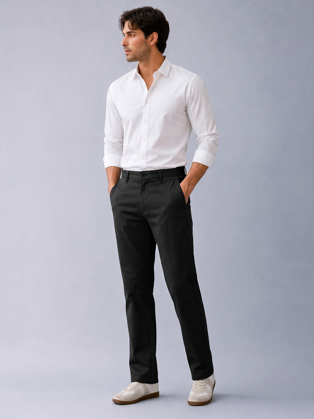 Iron Black Solid Casual Trousers