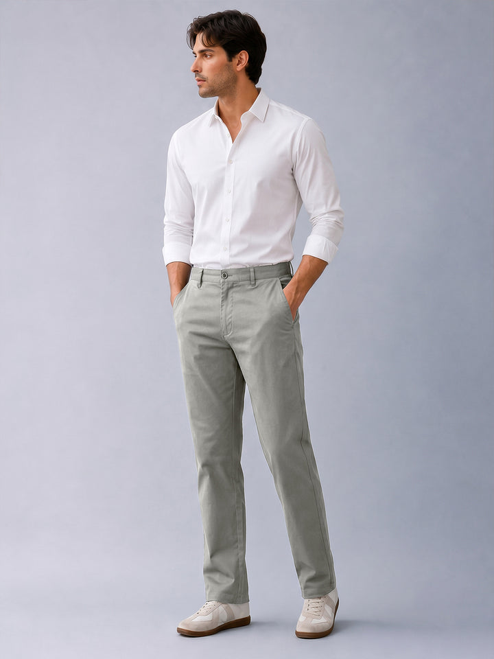 Dusty Grey Solid Casual Trousers