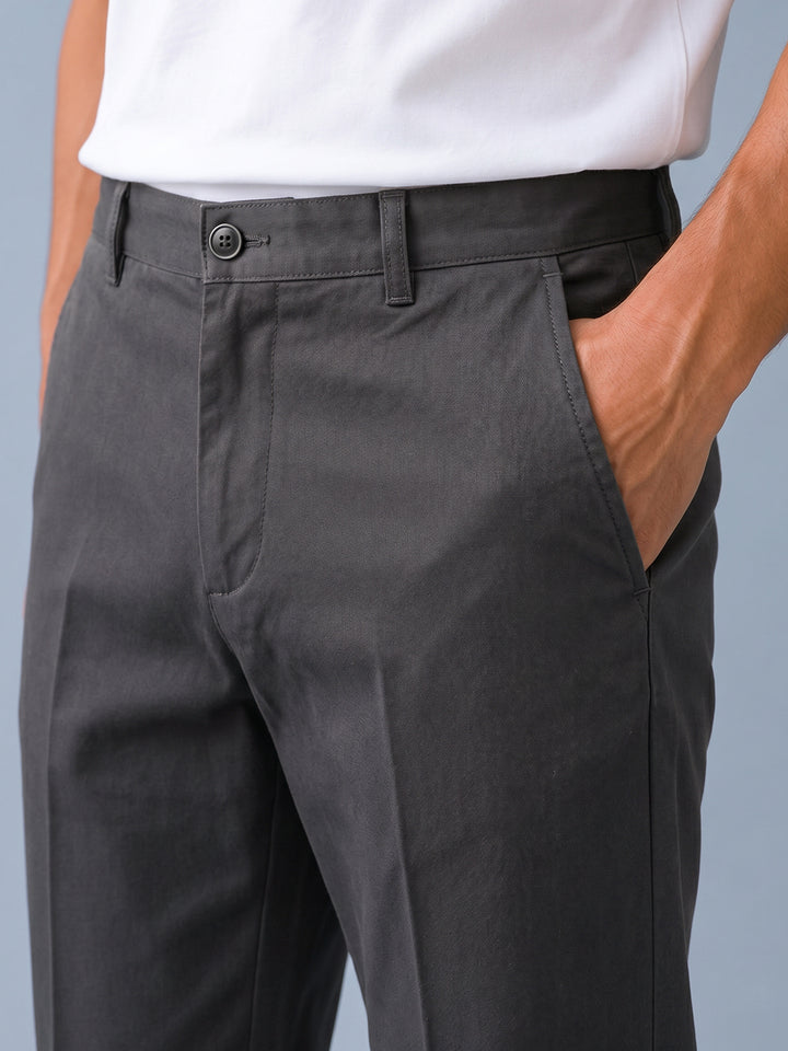 Dark Graphite Solid Casual Trousers