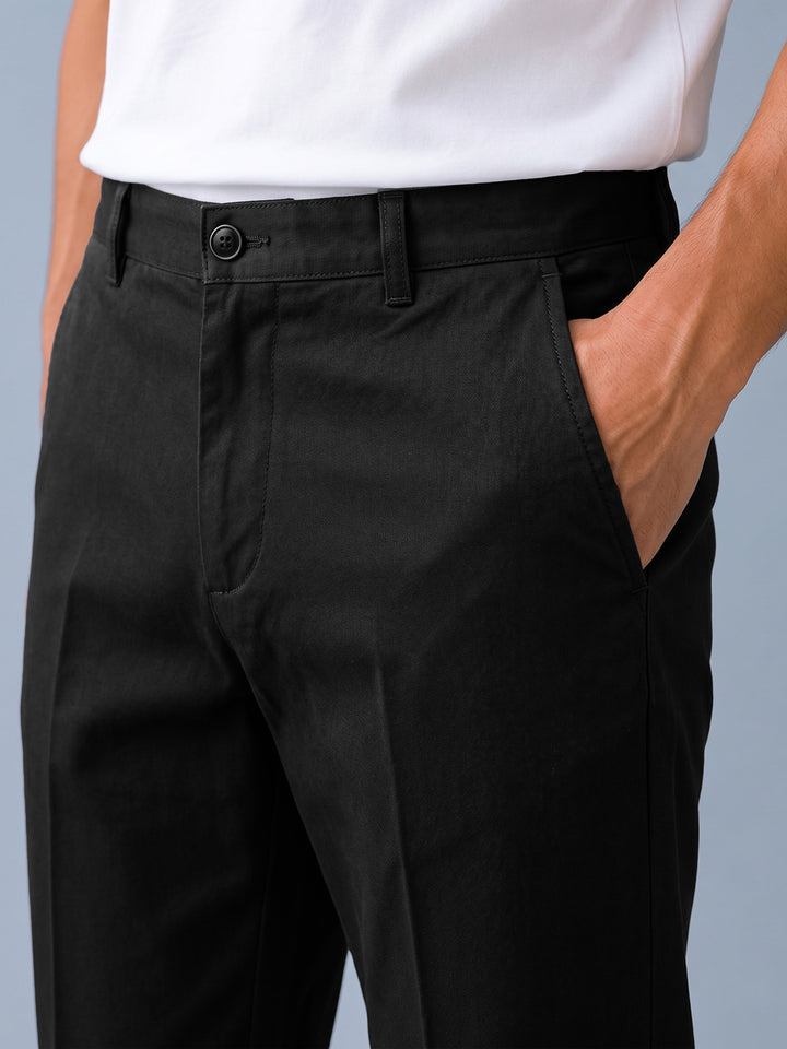 Iron Black Solid Casual Trousers