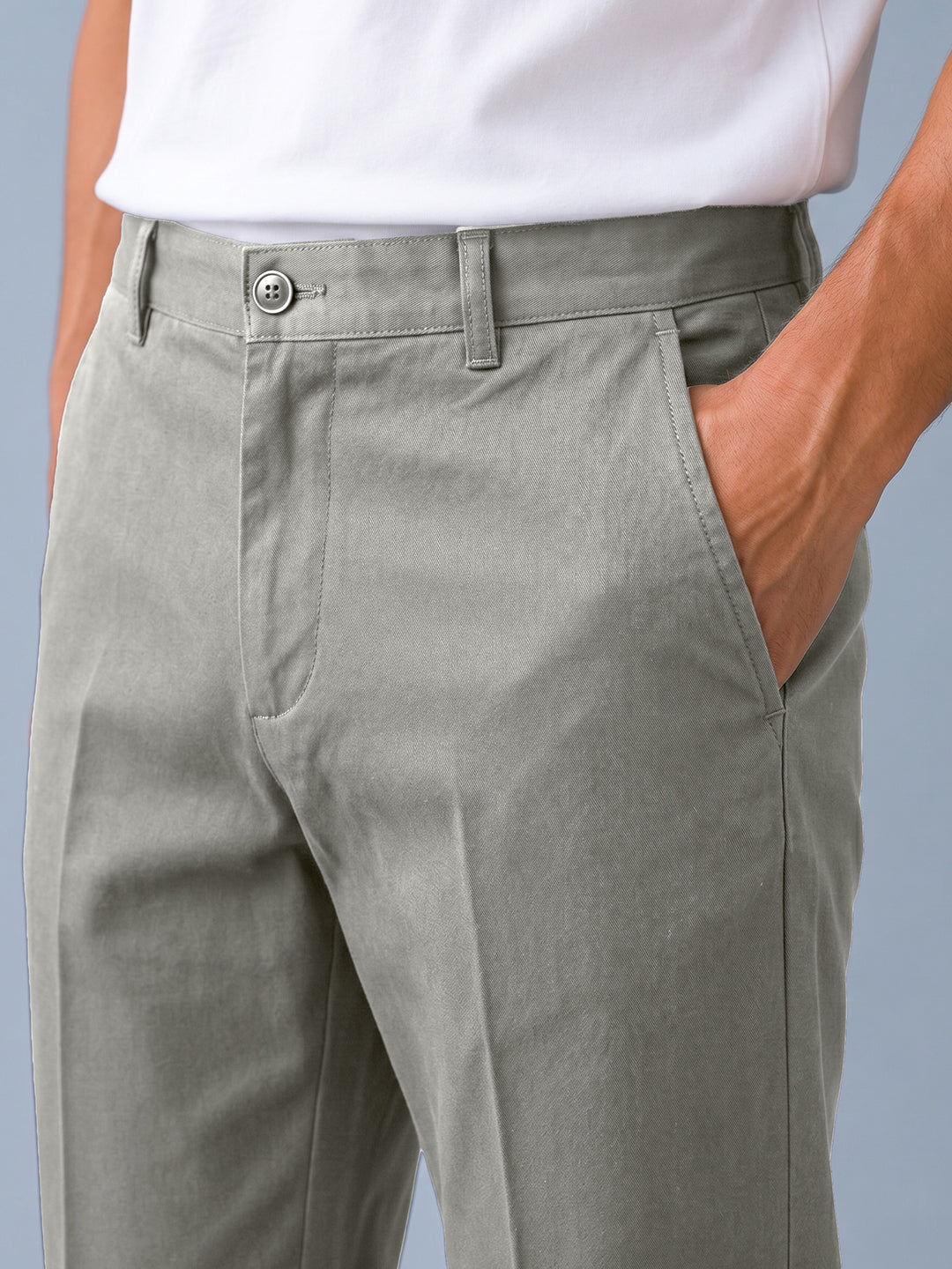 Dusty Grey Solid Casual Trousers