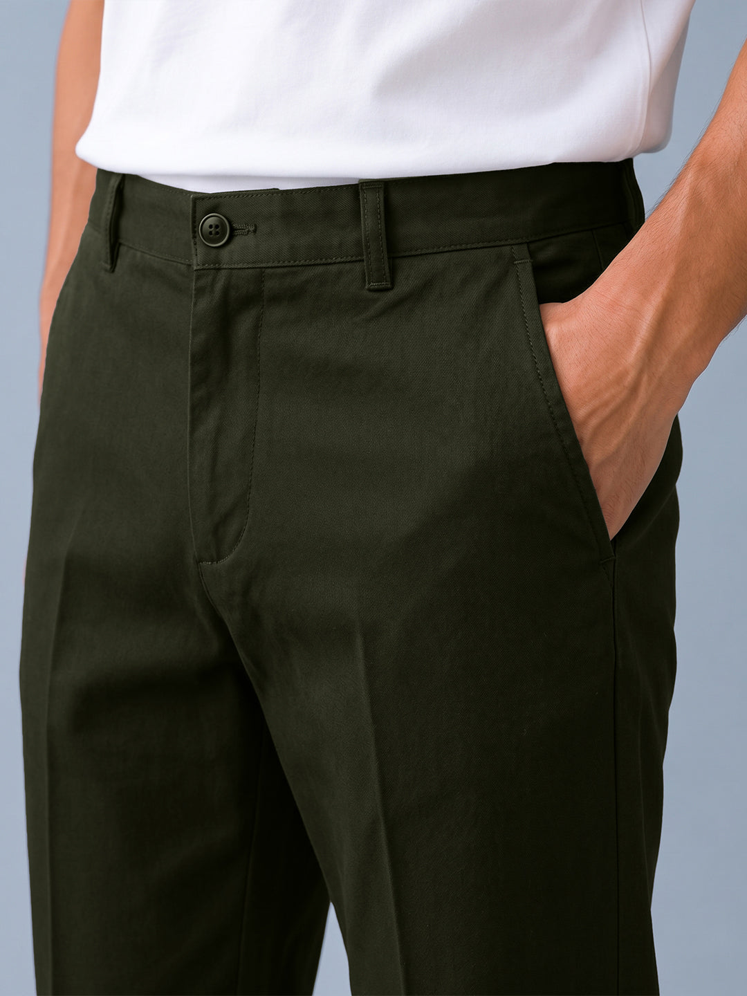 Rustic Olive Solid Casual Trousers