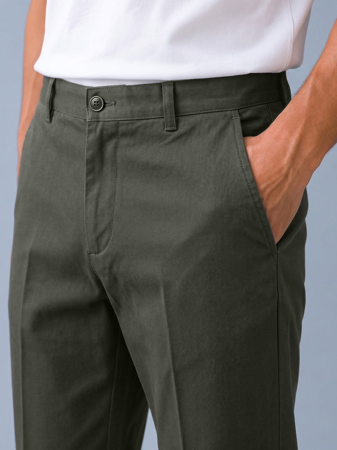 Cement Olive Solid Casual Trousers