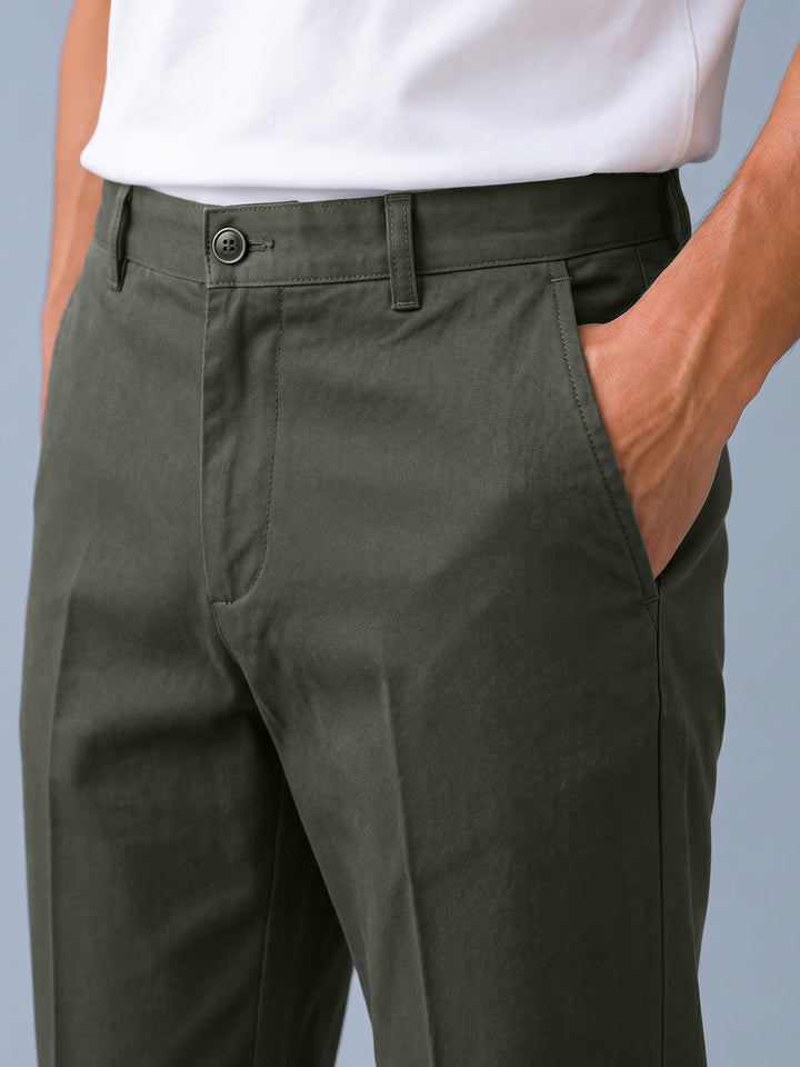 Cement Olive Solid Casual Trousers