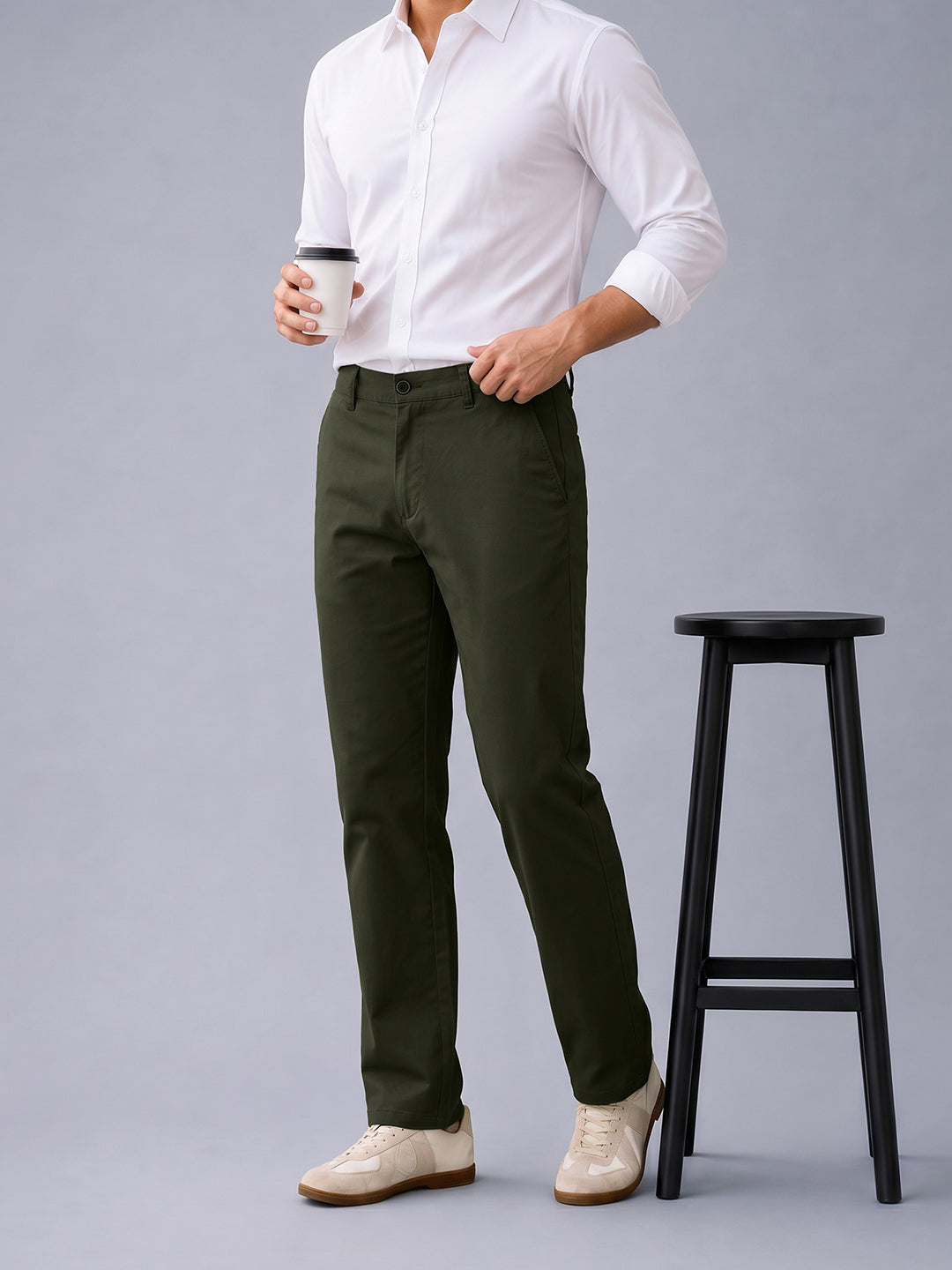 Rustic Olive Solid Casual Trousers
