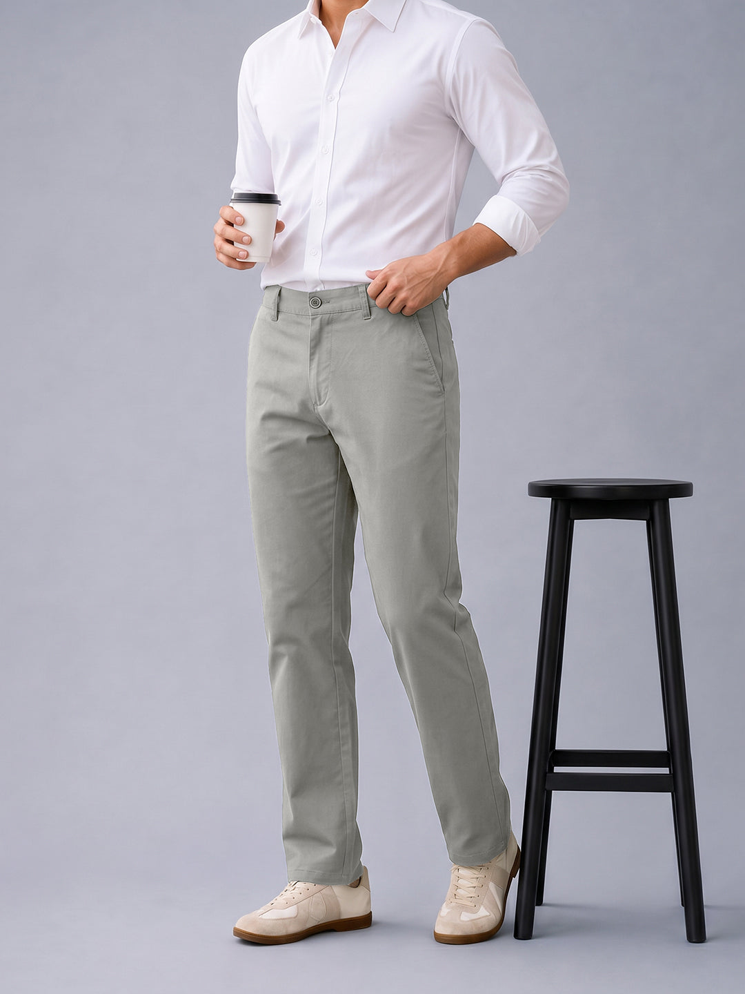 Dusty Grey Solid Casual Trousers