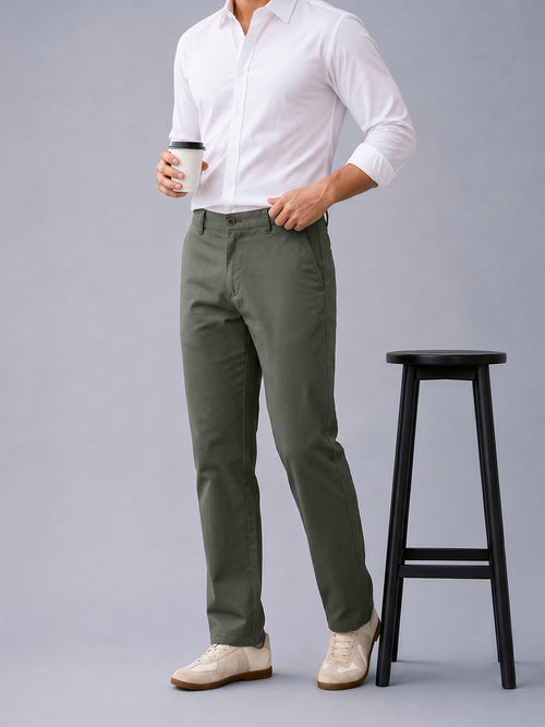 Cement Olive Solid Casual Trousers