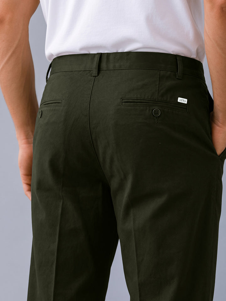 Rustic Olive Solid Casual Trousers