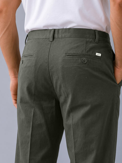Cement Olive Solid Casual Trousers