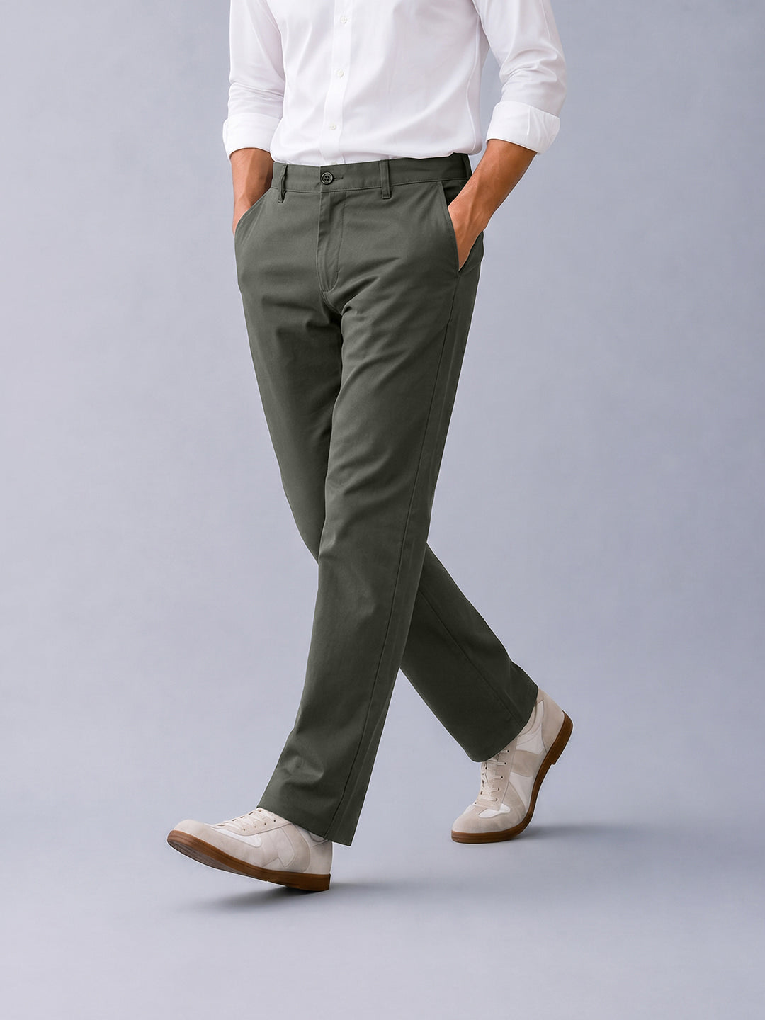 Cement Olive Solid Casual Trousers