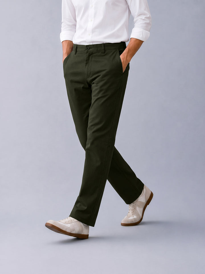 Rustic Olive Solid Casual Trousers