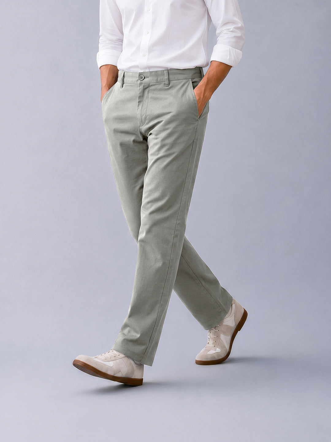 Dusty Grey Solid Casual Trousers