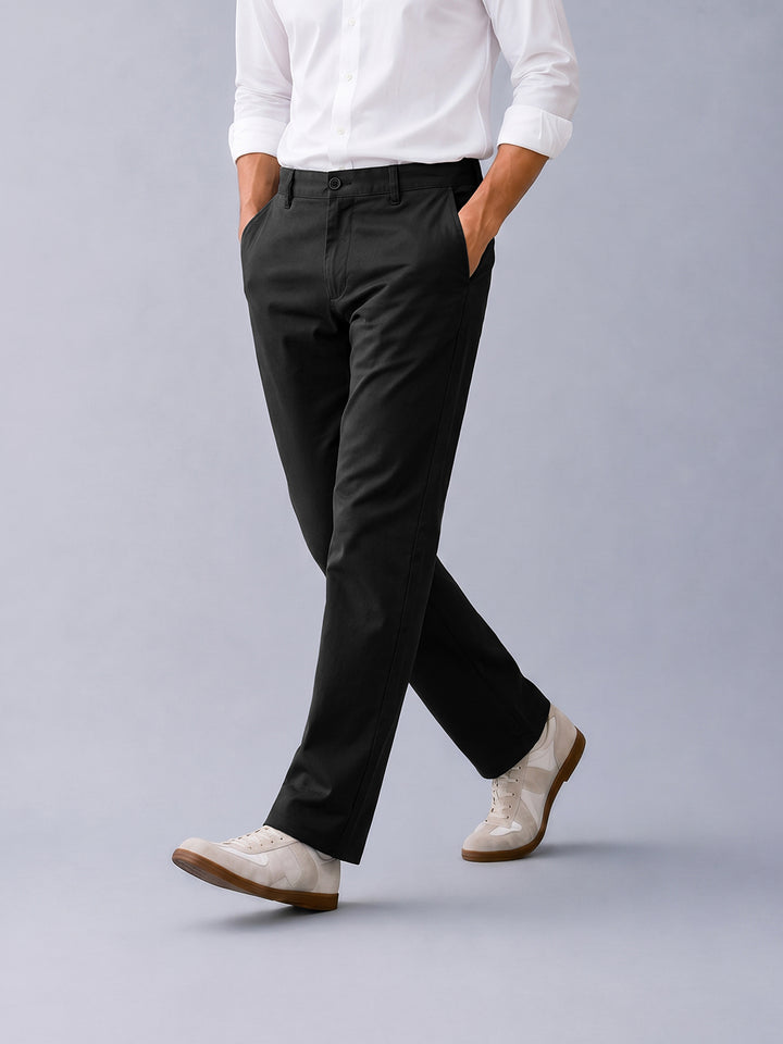Iron Black Solid Casual Trousers