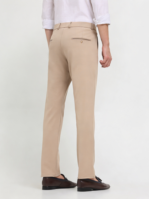Oat Beige Solid Casual Trousers