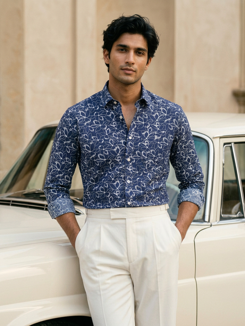 Indigo Navy Abstract Printed Casual Shirt