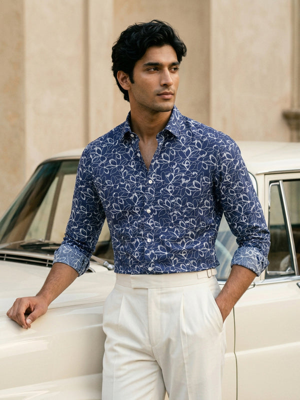 Indigo Navy Abstract Printed Casual Shirt