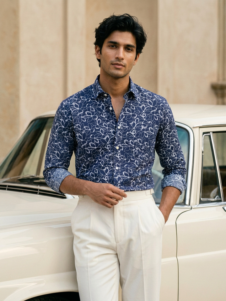 Indigo Navy Abstract Printed Casual Shirt
