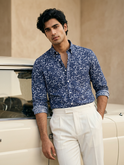 Indigo Navy Abstract Printed Casual Shirt