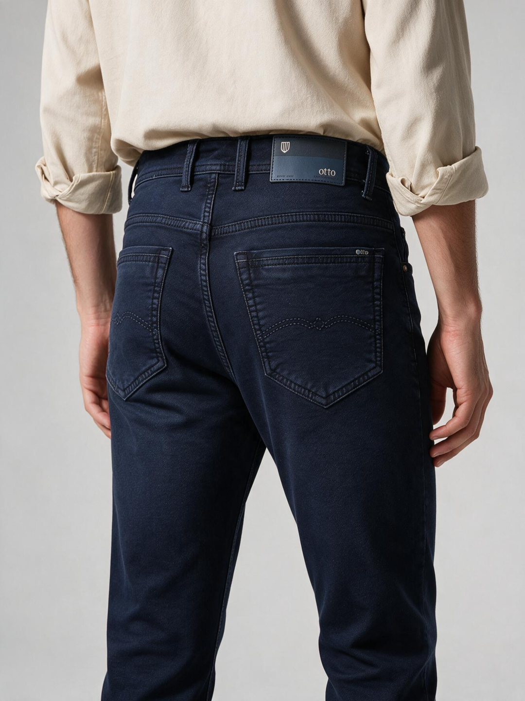 Noir Blue Solid Casual Denim Trousers