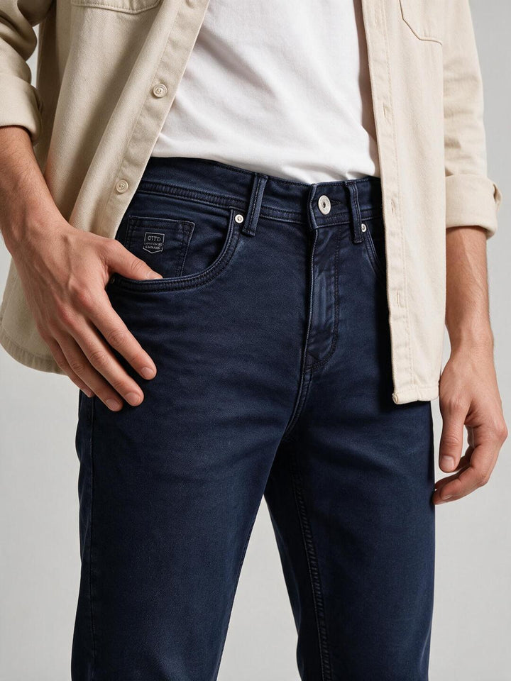 Noir Blue Solid Casual Denim Trousers