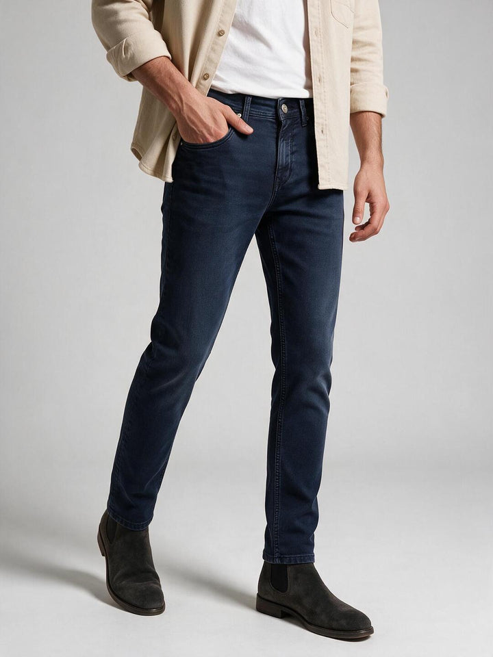 Noir Blue Solid Casual Denim Trousers