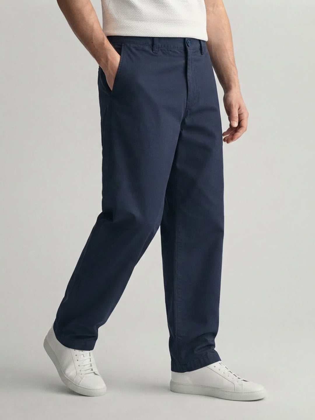 Navy Indigo Solid Casual Trousers
