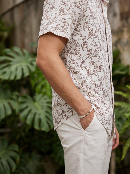 Cream and Maroon Printed Casual Shirt