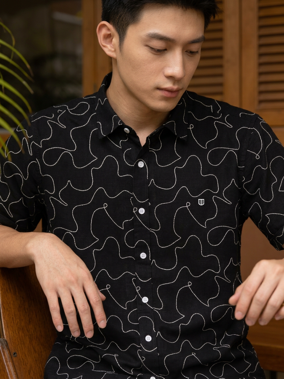 Black Abstract Dot Printed Casual Shirt