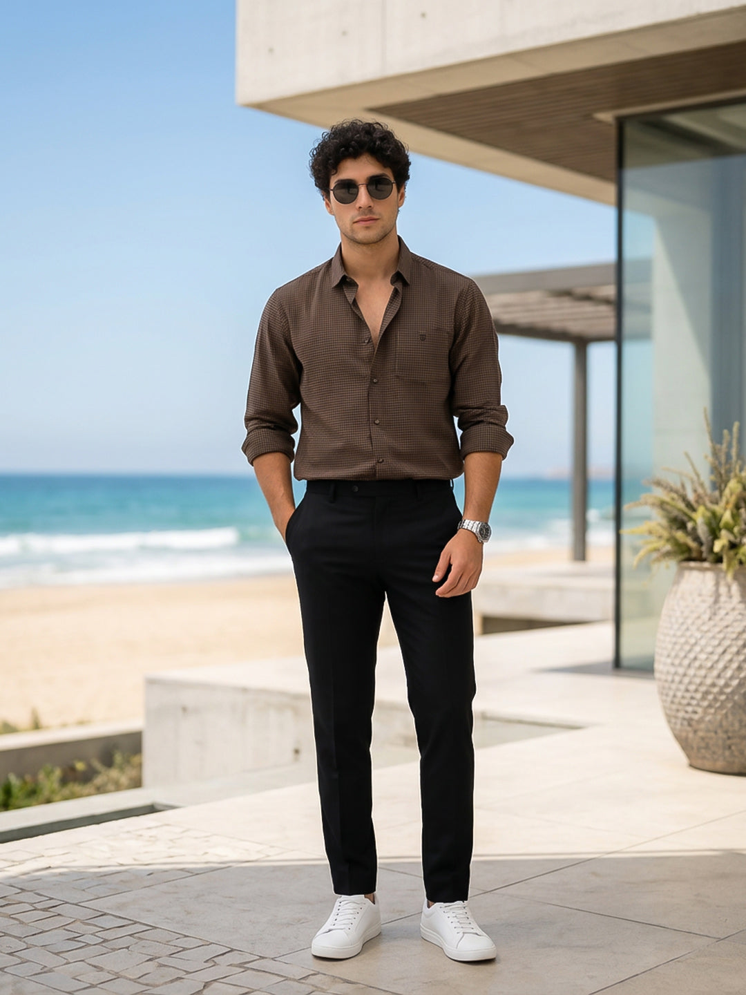 Rustic Brown and Shadow Black Checked Casual Shirt