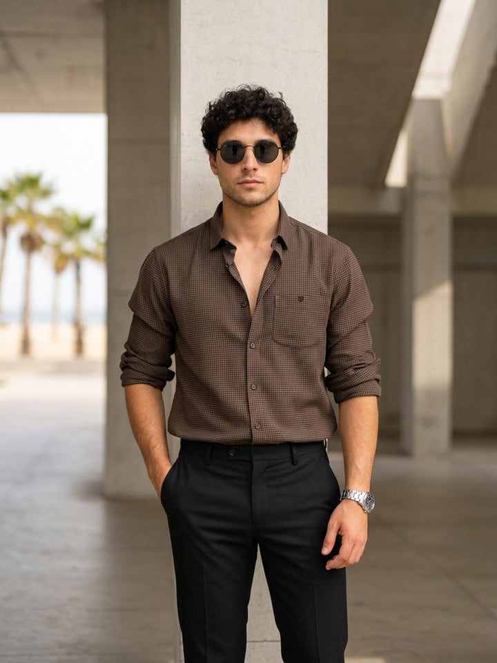 Rustic Brown and Shadow Black Checked Casual Shirt