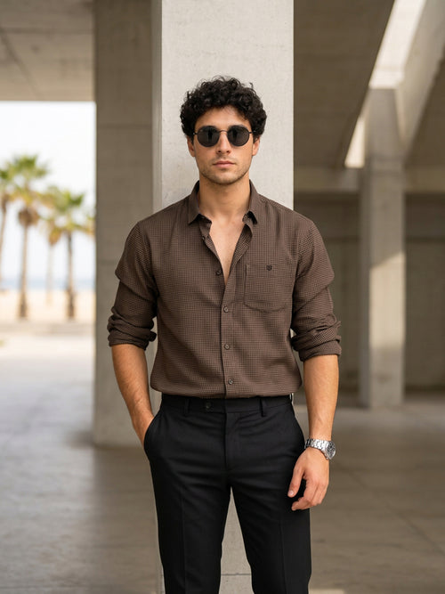Rustic Brown and Shadow Black Checked Casual Shirt