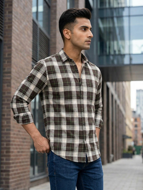 Shadow Moss and White Checked Casual Shirt