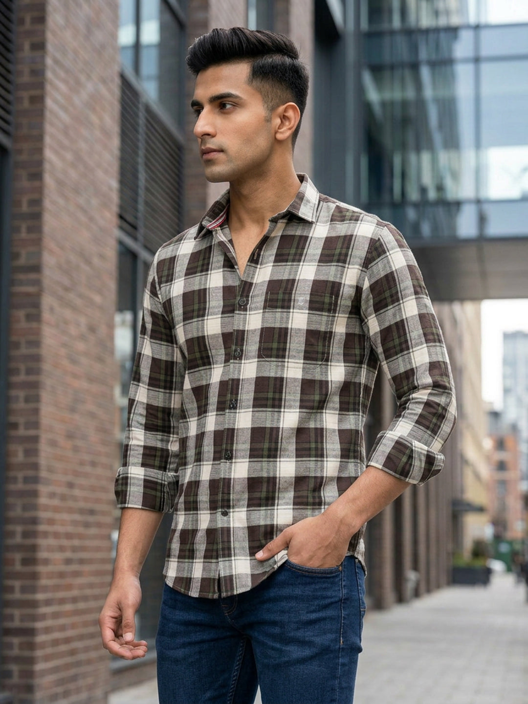Shadow Moss and White Checked Casual Shirt