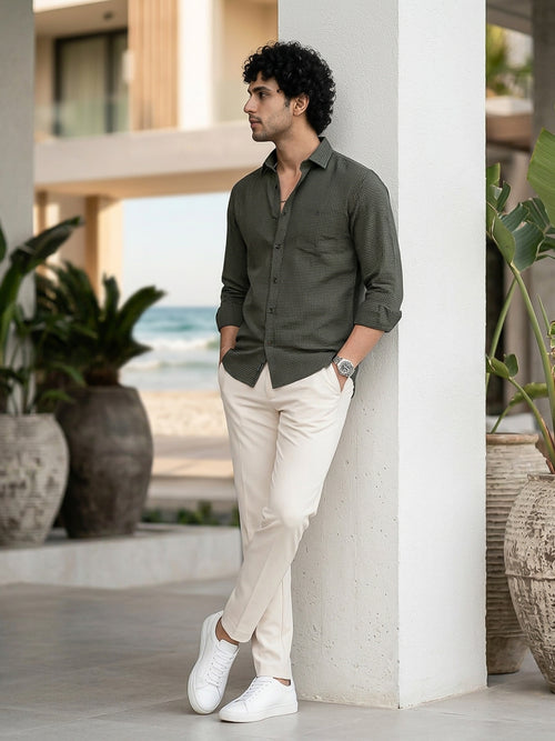 Woodland Green and Black Micro Checked Casual Shirt