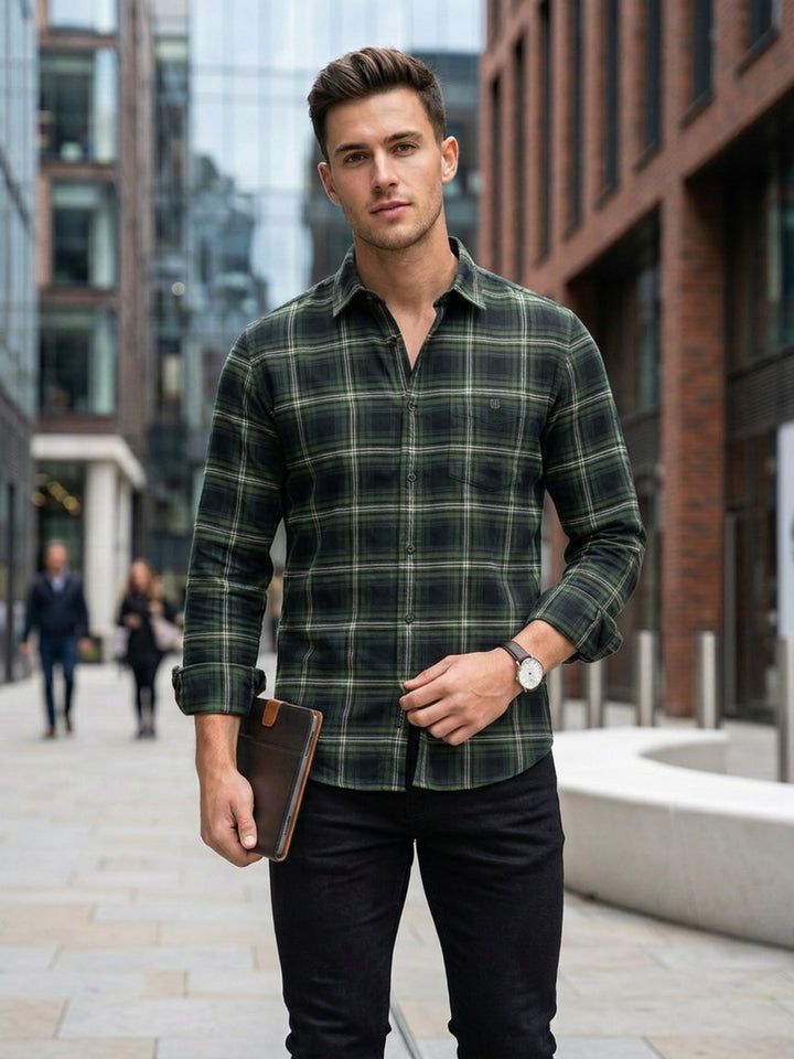 Deep Green Checked Casual Shirt